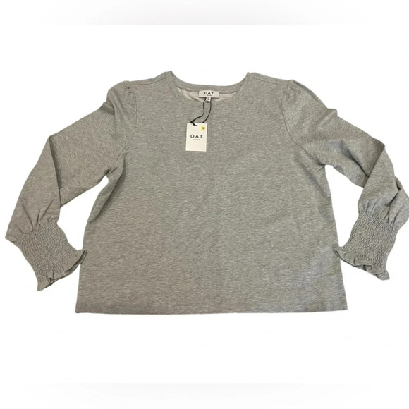 NWT Oat New York Gray Sweatshirt with Ruched Sleeves - Picture 1 of 3